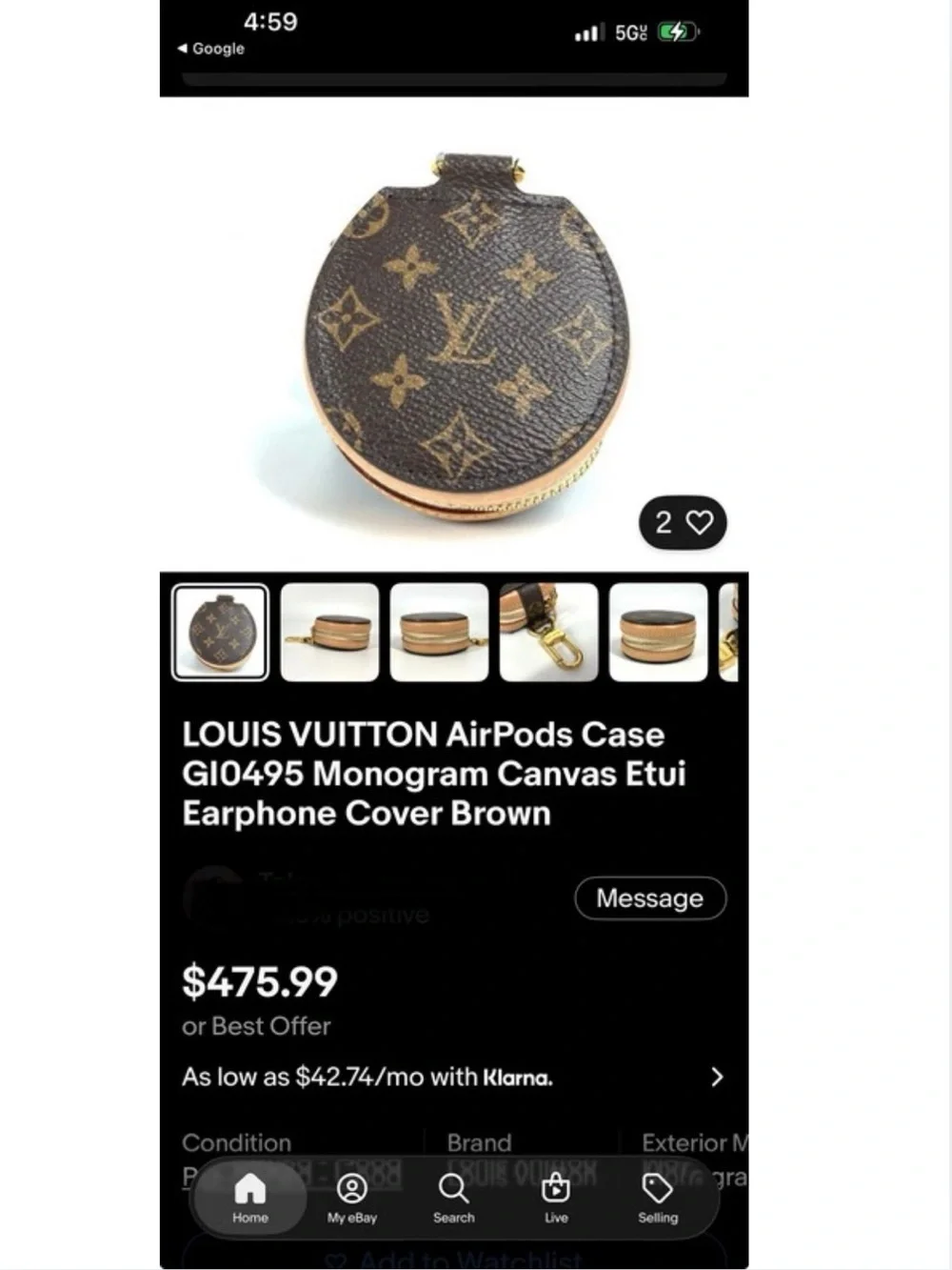 AIRPODS CASE: Crocodile Embossed Brown w/Golden Monogram, NWOT